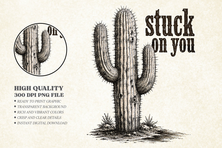Stuck On You Desert Cactus PNG, Vintage Western Graphic