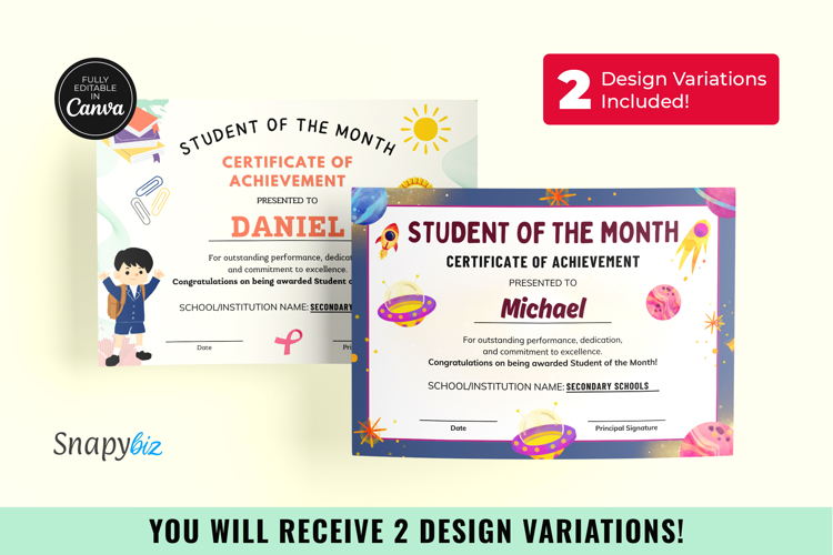 Student of the Month Certificate Printable Canva Template