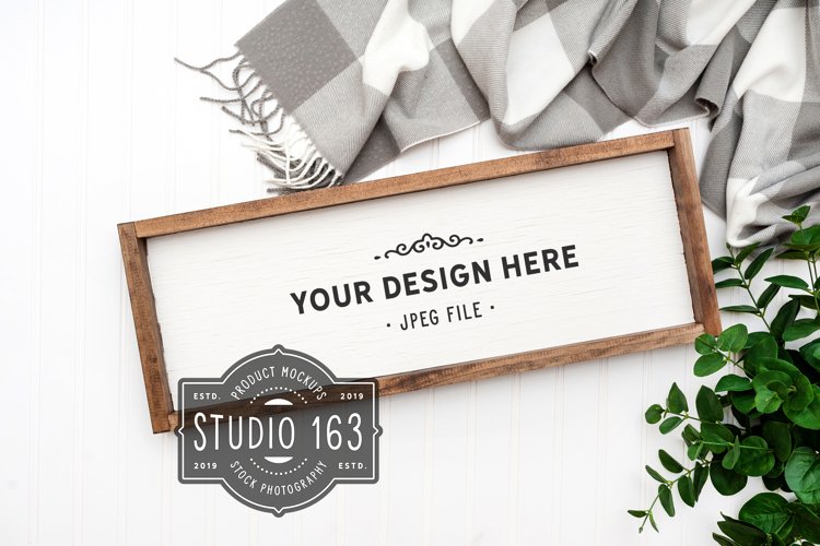 8x24 Wood Sign Mockup, Blank Frame, JPEG example image 1