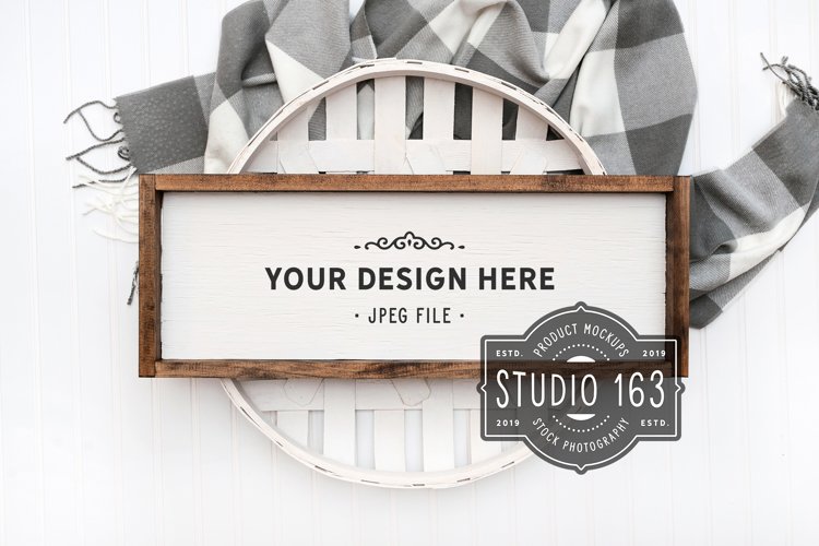 8x24 Wood Sign Mockup, Blank Frame, JPEG example image 1