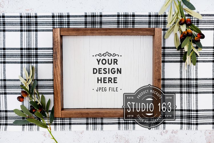 8x10 Wood Sign Mockup, Square Blank Frame, JPEG example image 1