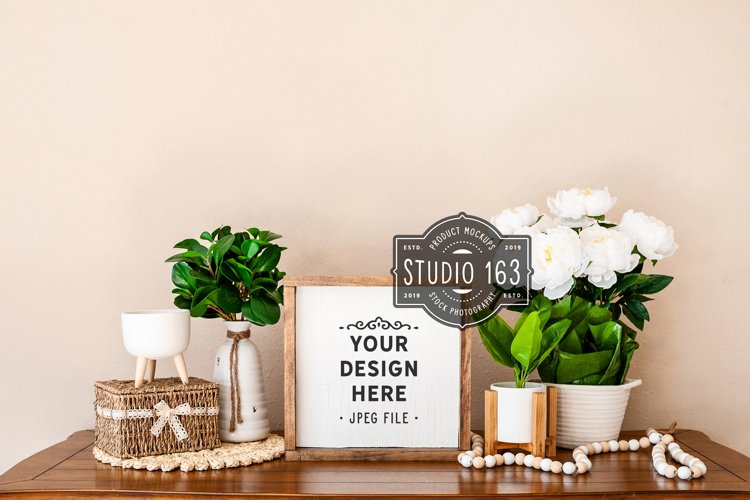 12x12 Farmhouse Sign Mockup, Wood Sign Mockup, JPEG example image 1