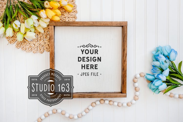12x12 Farmhouse Sign Mockup, Wood Sign Mockup, JPEG example image 1