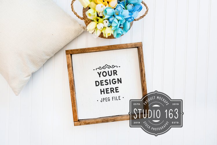 12x12 Farmhouse Sign Mockup, Wood Sign Mockup, JPEG example image 1
