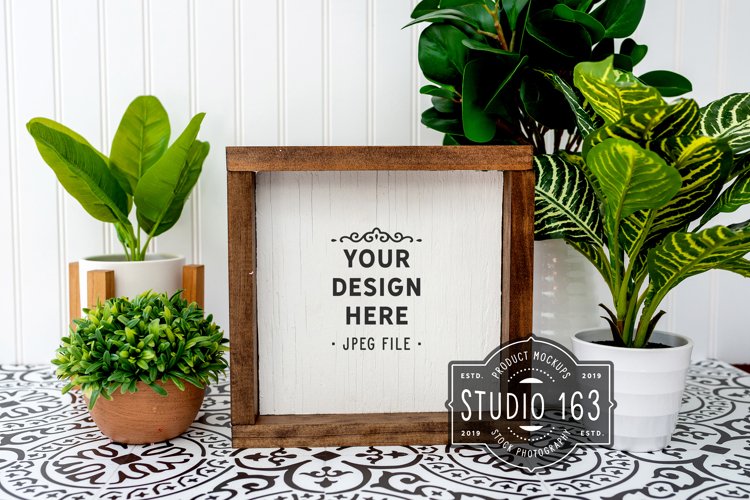 8x8 Farmhouse Sign Mockup, Wood Sign Mockup, JPEG example image 1