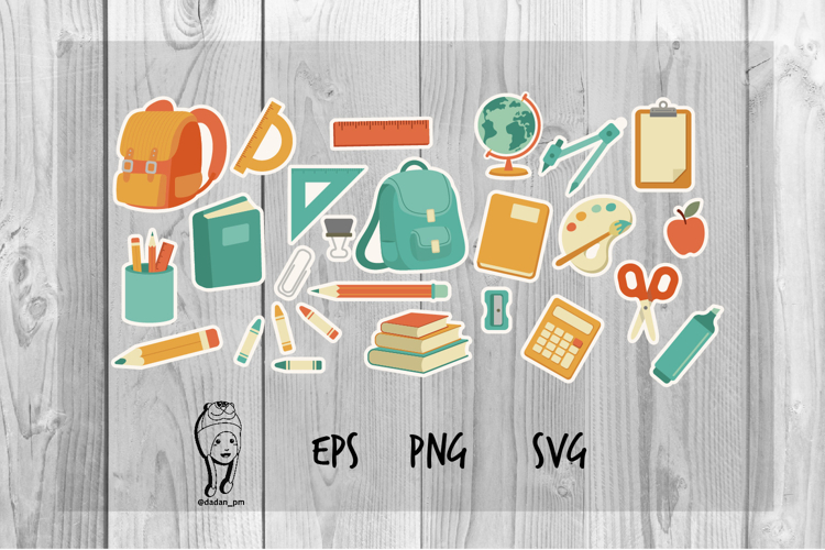 Cute School Supplies Stickers, Backpack and Stationery example image 1