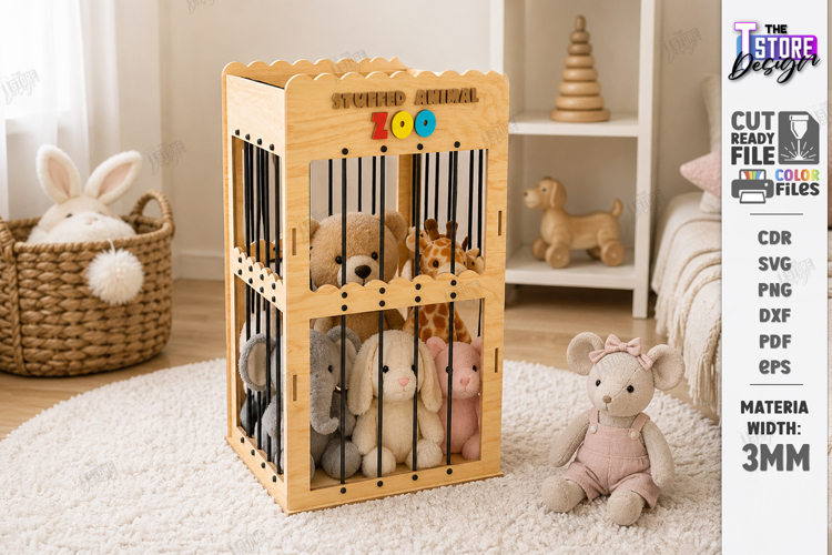 Stuffed Animal Zoo Storage Laser Cut | Kids Toy Storage Box