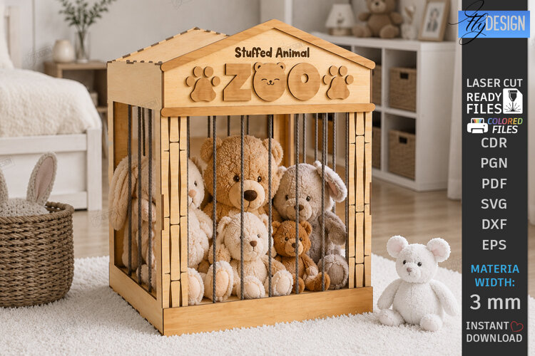 Stuffed Animal Zoo Storage Laser Cut | Kids Toy Storage Box example image 1