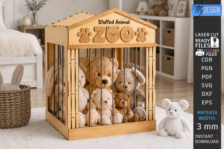 Stuffed Animal Zoo Storage Laser Cut | Kids Toy Storage Box
