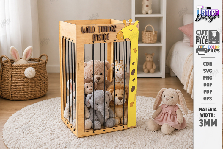 Stuffed Animal Zoo Storage Laser Cut | Kids Toy Storage Box