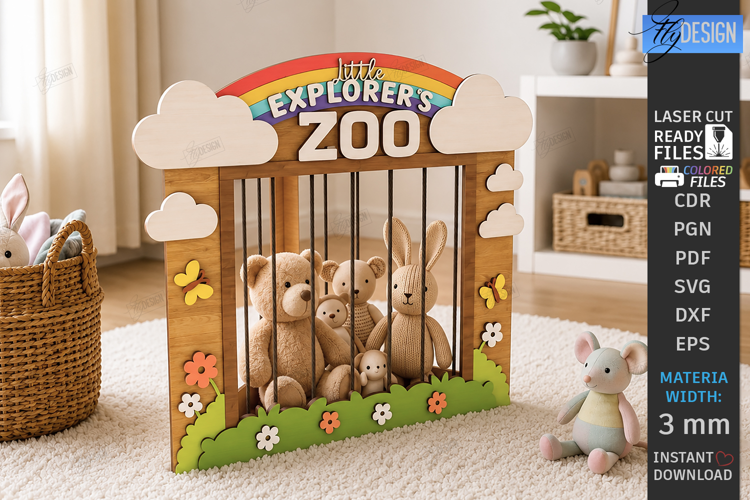 Stuffed Animal Zoo Storage Laser Cut | Kids Toy Storage Box