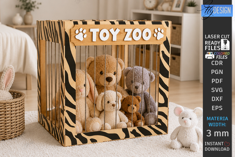 Stuffed Animal Zoo Storage Laser Cut | Kids Toy Storage Box