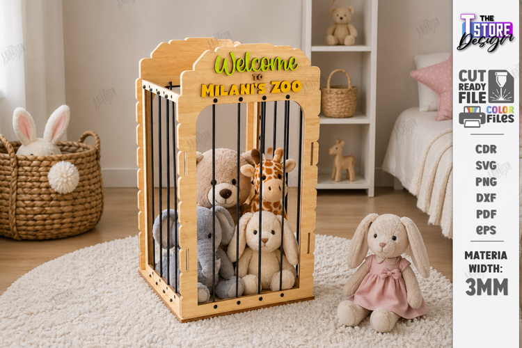 Stuffed Animal Zoo Storage Laser Cut | Kids Toy Storage Box
