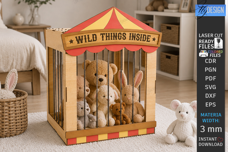Stuffed Animal Zoo Storage Laser Cut | Kids Toy Storage Box