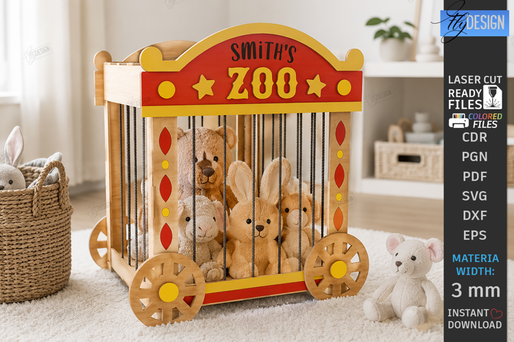 Stuffed Animal Zoo Storage Laser Cut | Kids Toy Storage Box