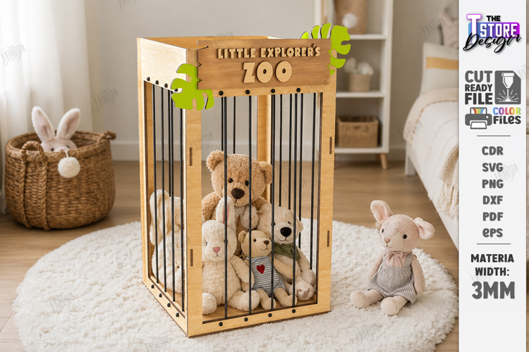 Stuffed Animal Zoo Storage Laser Cut | Kids Toy Storage Box