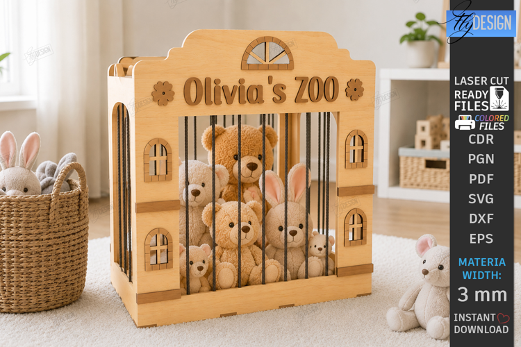 Stuffed Animal Zoo Storage Laser Cut | Kids Toy Storage Box