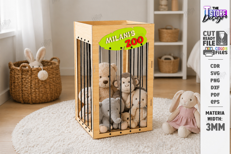 Stuffed Animal Zoo Storage Laser Cut | Kids Toy Storage Box