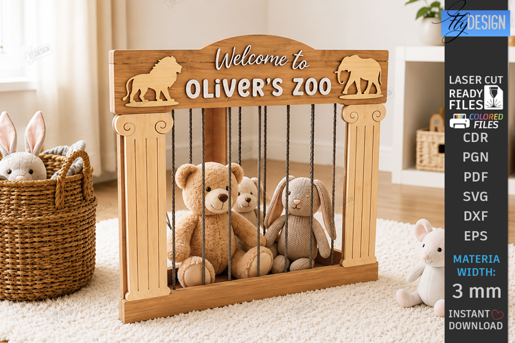 Stuffed Animal Zoo Storage Laser Cut | Kids Toy Storage Box