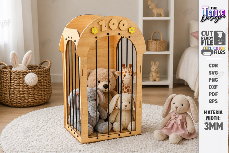 Stuffed Animal Zoo Storage Laser Cut | Kids Toy Storage Box