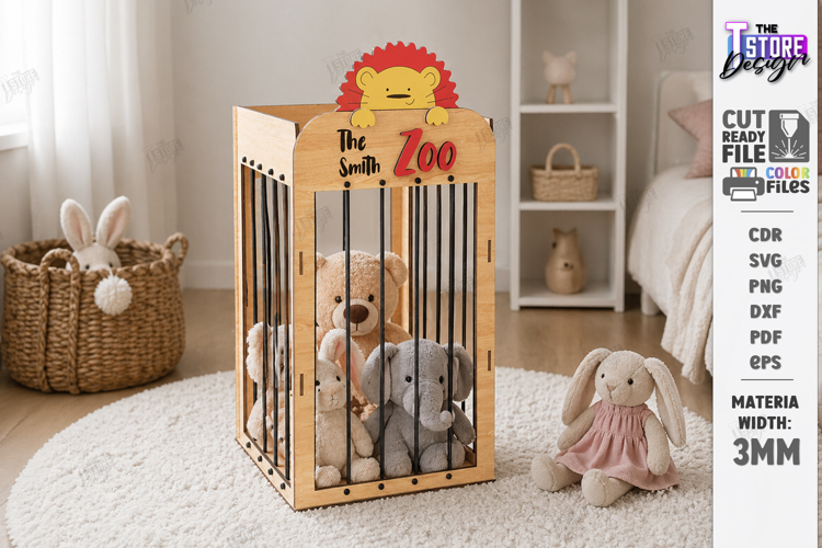 Stuffed Animal Zoo Storage Laser Cut | Kids Toy Storage Box