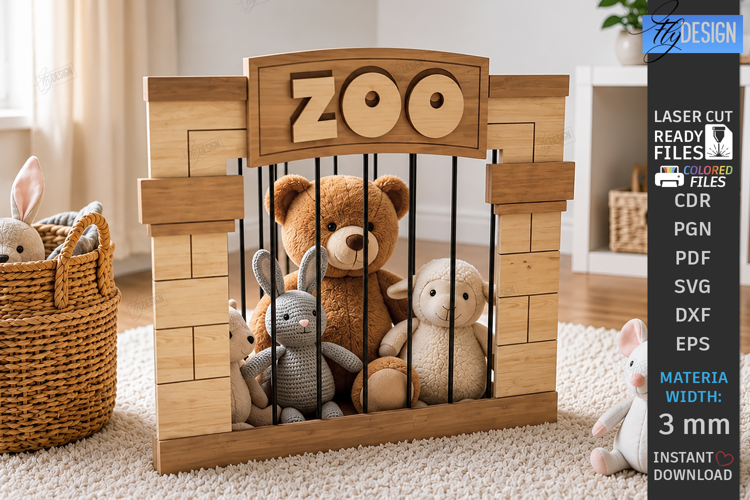 Stuffed Animal Zoo Storage Laser Cut | Kids Toy Storage Box