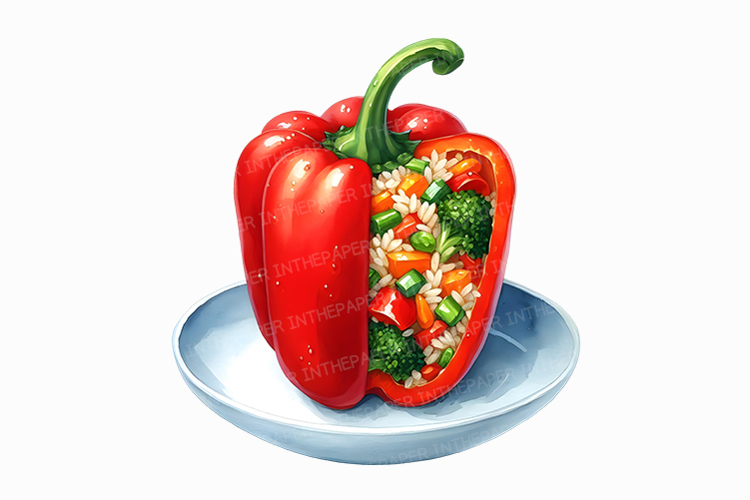 Stuffed Bell Peppers Watercolor Savory Dish PNG