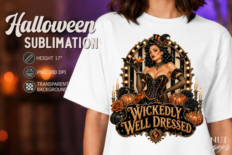 Pin up Witch Spooky circus Vintage Halloween quote Pumpkin