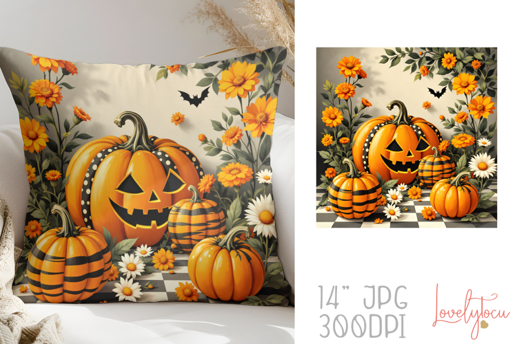 Halloween pumpkins pillow sublimation design