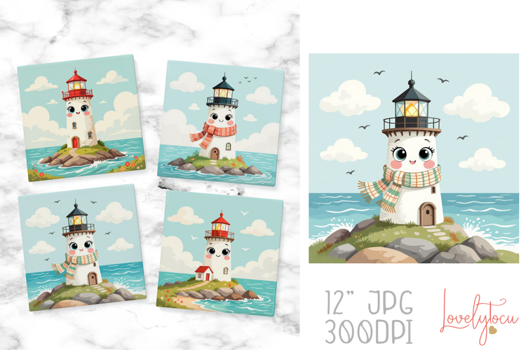 Autumn lighthouse coaster sublimation design