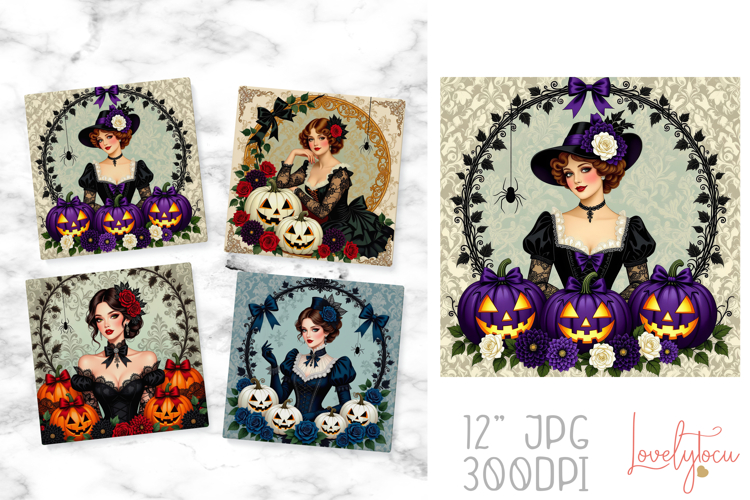 Gothic victorian halloween coaster sublimation design
