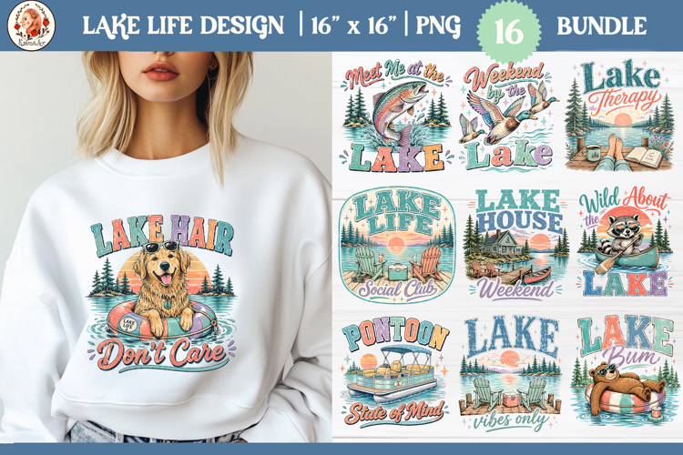 Retro Summer Lake T-Shirt Sublimation Designs Bundle