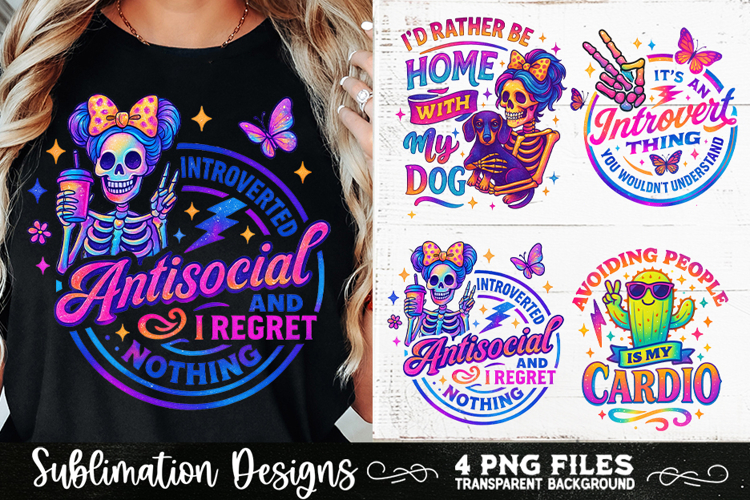 Funny Skeletons Sarcastic Antisocial Retro PNG Sublimation