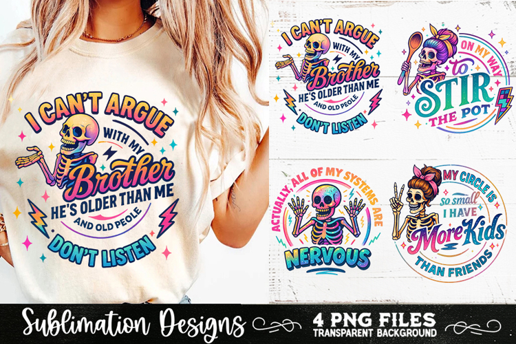 Funny Skeletons Sarcastic Retro PNG Sublimation
