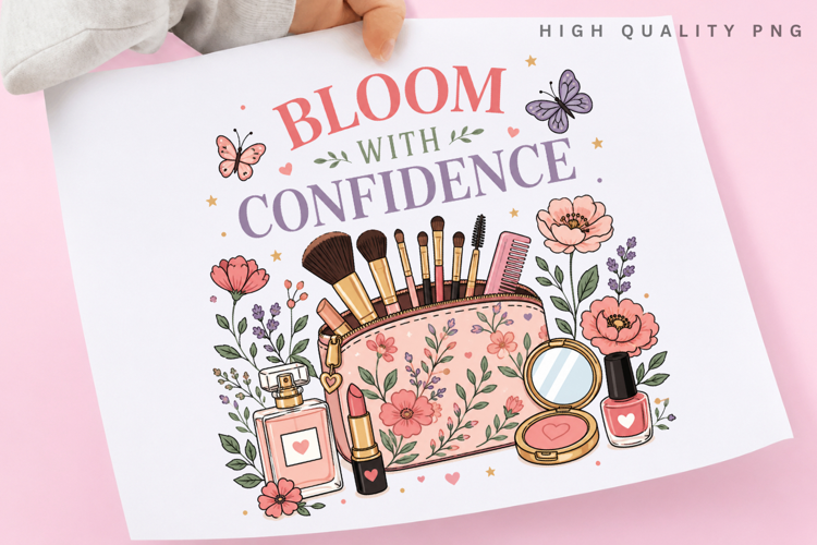 Bloom With Confidence PNG Sublimation Design, Floral Makeup