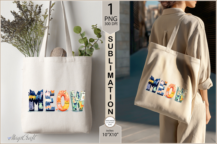 MEOW Cute cats sublimation|Tote Bag Design| cat Sublimation