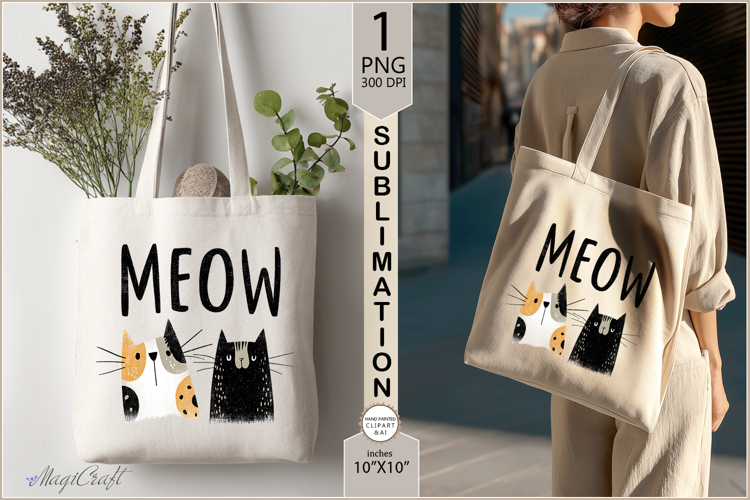 MEOW Cute cats sublimation|Tote Bag Design| cat Sublimation