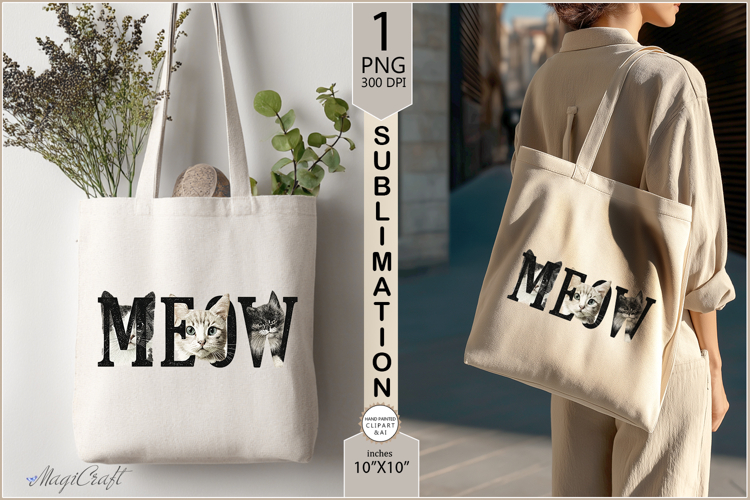 MEOW Cute cats sublimation|Tote Bag Design| cat Sublimation