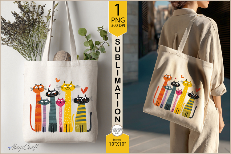 Cute cats sublimation|Tote Bag Design| cat Sublimation
