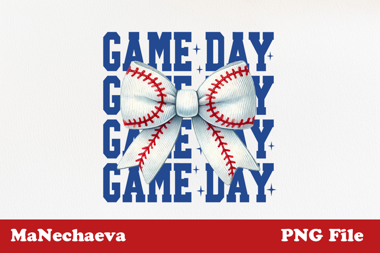 Game Day Baseball Sublimation | Blue Text White Bow PNG