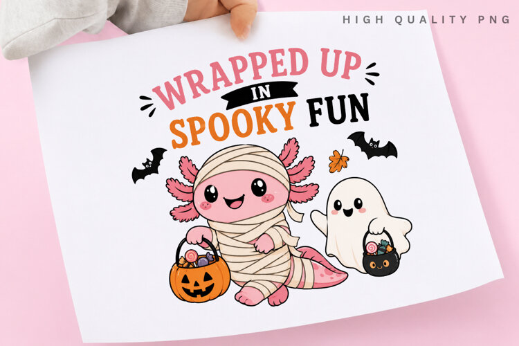 Wrapped Up In Spooky Fun PNG Sublimation Design, Mummy example image 1