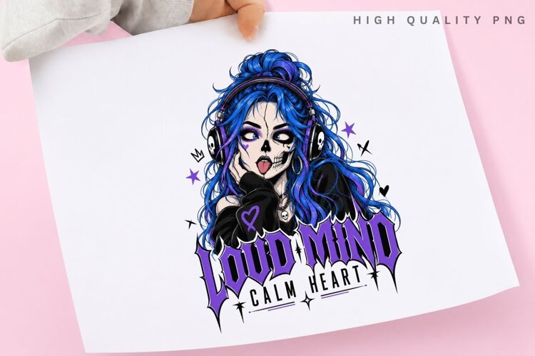 Loud Mind Calm Heart PNG Sublimation Design, Gamer Girl example image 1