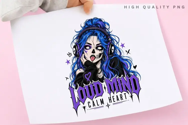 Loud Mind Calm Heart PNG Sublimation Design, Gamer Girl