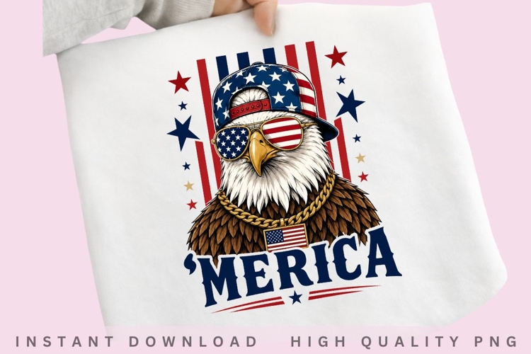 Merica Eagle PNG Design,Patriotic American Eagle Sublimation example image 1
