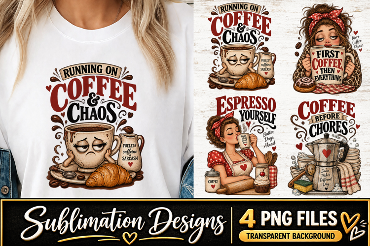 Coffee Chaos Clipart Sublimation PNG