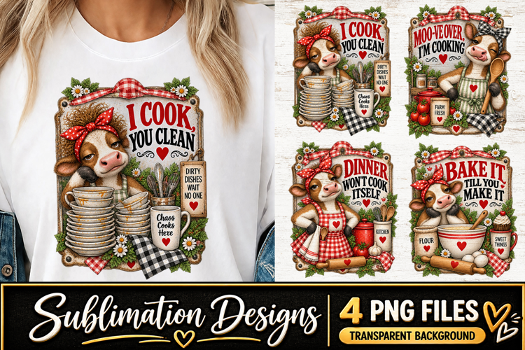 Funny Cow Kitchen Clipart Sublimation PNG