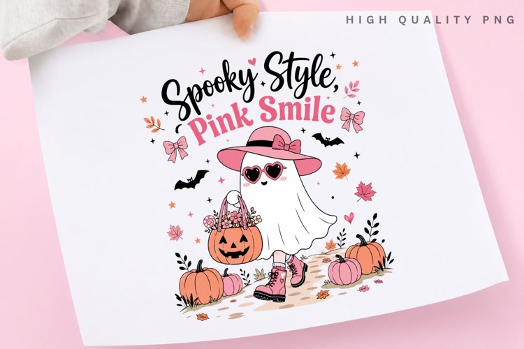 Spooky Style Pink Smile PNG, Pink Ghost Fashion Sublimation