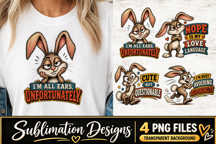 Funny Bunny Clipart Sublimation PNG