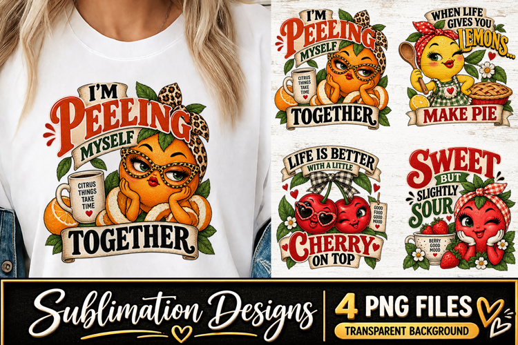 Lemon Cherry Fruit Clipart Sublimation PNG