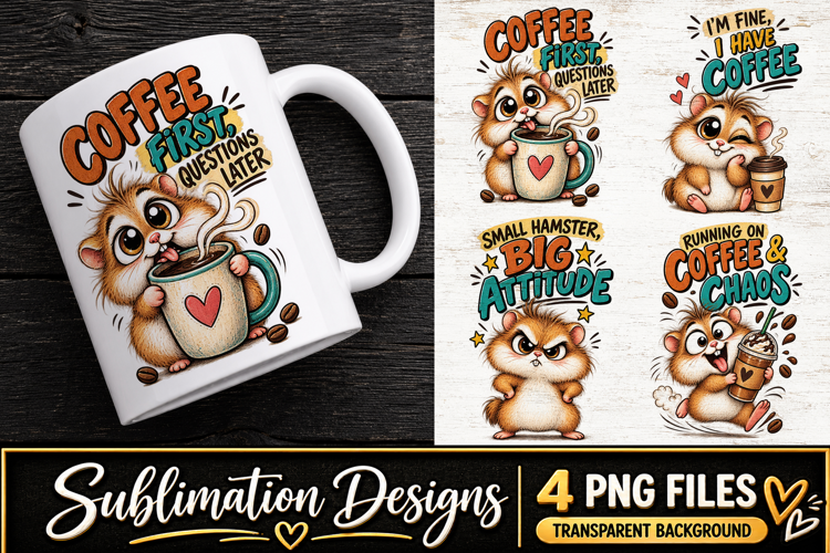 Funny Hamster Coffee Clipart Sublimation PNG
